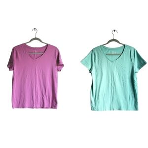 Time & Tru Cotton V-Neck Short Sleeve T-Shirt Bundle - Large